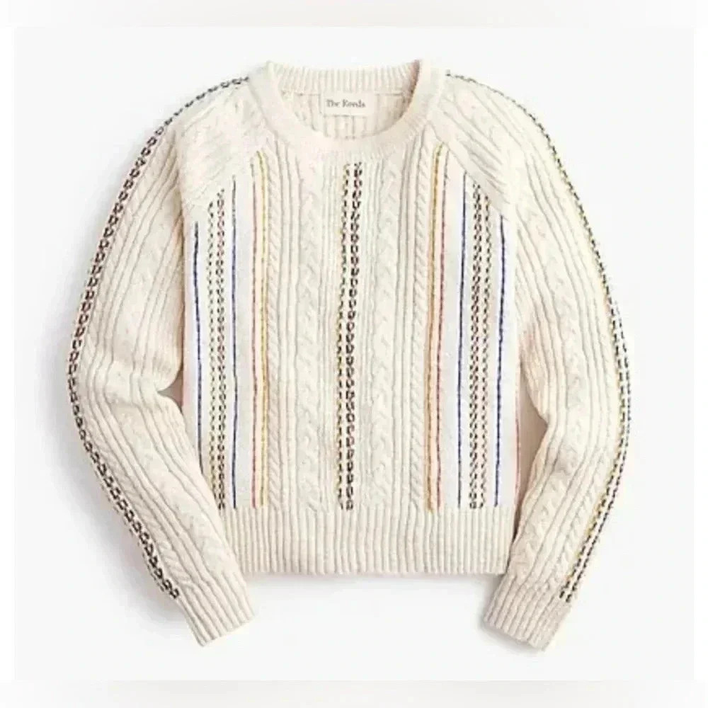 NWOT JCREW x The Reeds Cable knit crew sweater with retro stripe stitch XSmall - Picture 3 of 4